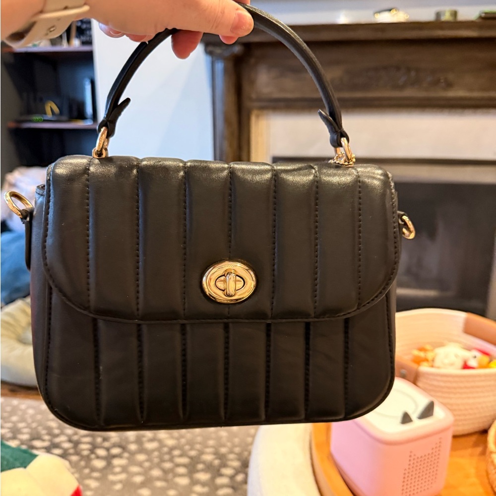 Coach Black Quilted Crossbody Top-Handle Bag with Gold Hardware